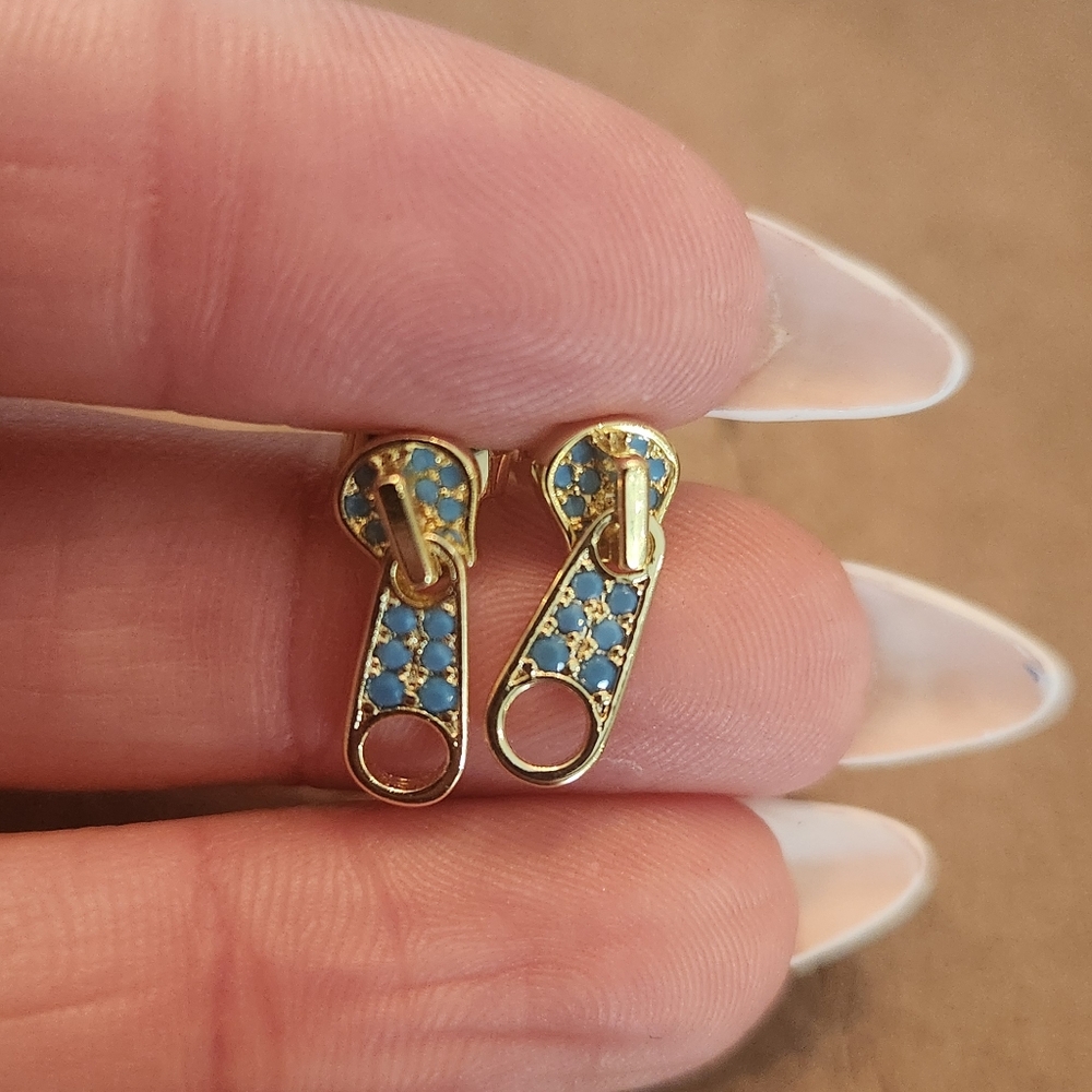 Melinda Maria Gold and Turquoise Mini Zipper Earrings